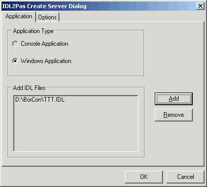 IDL2Pas Create Server Dialog