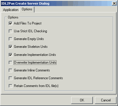 IDL2Pas Create Server Dialog